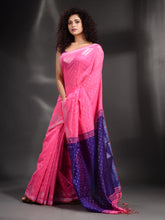 Load image into Gallery viewer, Pink Cotton Blend Handwoven Saree With Geometric Border