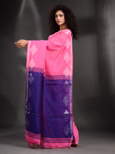 Load image into Gallery viewer, Pink Cotton Blend Handwoven Saree With Geometric Border