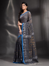 Load image into Gallery viewer, Dark Grey Cotton Handwoven Saree With Texture Border