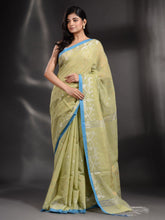 Load image into Gallery viewer, Light Green Cotton Handwoven Saree With Texture Border