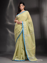 Load image into Gallery viewer, Light Green Cotton Handwoven Saree With Texture Border
