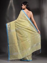 Load image into Gallery viewer, Light Green Cotton Handwoven Saree With Texture Border