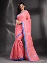 Load image into Gallery viewer, Pink Cotton Handwoven Saree With Texture Border