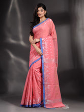 Load image into Gallery viewer, Pink Cotton Handwoven Saree With Texture Border