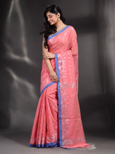 Load image into Gallery viewer, Pink Cotton Handwoven Saree With Texture Border