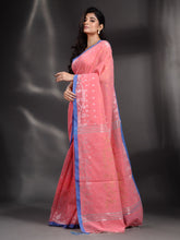 Load image into Gallery viewer, Pink Cotton Handwoven Saree With Texture Border