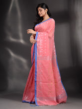 Load image into Gallery viewer, Pink Cotton Handwoven Saree With Texture Border