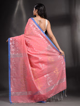 Load image into Gallery viewer, Pink Cotton Handwoven Saree With Texture Border
