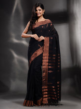 Load image into Gallery viewer, Black Cotton Handwoven Saree With Zari Border