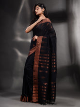 Load image into Gallery viewer, Black Cotton Handwoven Saree With Zari Border