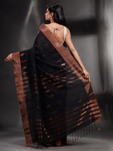 Load image into Gallery viewer, Black Cotton Handwoven Saree With Zari Border