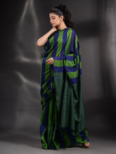 Load image into Gallery viewer, Green And Blue Cotton Handwoven Saree With Stripe Pallu