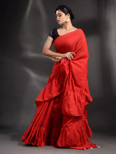 Load image into Gallery viewer, Red Cotton Handwoven Ruffle Saree