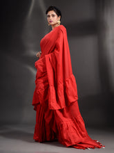 Load image into Gallery viewer, Red Cotton Handwoven Ruffle Saree