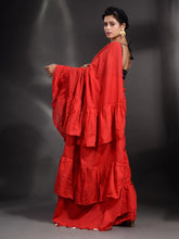 Load image into Gallery viewer, Red Cotton Handwoven Ruffle Saree