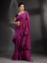 Load image into Gallery viewer, Purple Cotton Handwoven Ruffle Saree