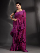Load image into Gallery viewer, Purple Cotton Handwoven Ruffle Saree