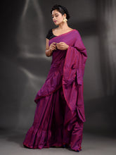Load image into Gallery viewer, Purple Cotton Handwoven Ruffle Saree