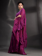 Load image into Gallery viewer, Purple Cotton Handwoven Ruffle Saree