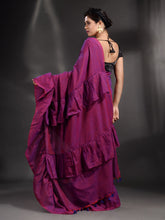 Load image into Gallery viewer, Purple Cotton Handwoven Ruffle Saree