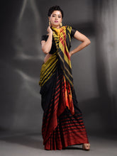 Load image into Gallery viewer, Black Cotton Handwoven Saree With Stripe Border