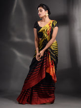 Load image into Gallery viewer, Black Cotton Handwoven Saree With Stripe Border