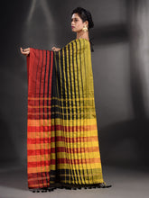 Load image into Gallery viewer, Black Cotton Handwoven Saree With Stripe Border
