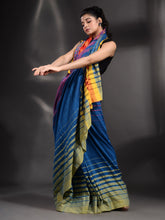 Load image into Gallery viewer, Blue Cotton Handwoven Saree With Stripe Border