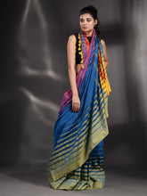 Load image into Gallery viewer, Blue Cotton Handwoven Saree With Stripe Border