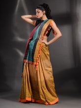 Load image into Gallery viewer, Mustard Cotton Handwoven Saree With Stripe Design