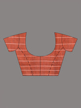 Load image into Gallery viewer, Brown Cotton Handwoven Saree With Stripe Design
