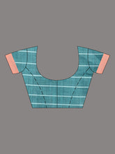 Load image into Gallery viewer, Teal Cotton Handwoven Saree With Stripe Design