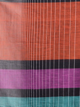 Load image into Gallery viewer, Teal Cotton Handwoven Saree With Stripe Design