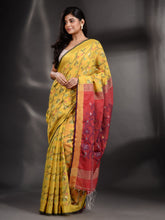 Load image into Gallery viewer, Yellow Cotton Handspun Handwoven Saree With Nakshi Design