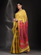 Load image into Gallery viewer, Yellow Cotton Handspun Handwoven Saree With Nakshi Design