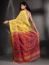 Load image into Gallery viewer, Yellow Cotton Handspun Handwoven Saree With Nakshi Design