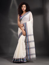 Load image into Gallery viewer, White Cotton Handspun Handwoven Saree With Multicolor Border
