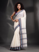 Load image into Gallery viewer, White Cotton Handspun Handwoven Saree With Multicolor Border