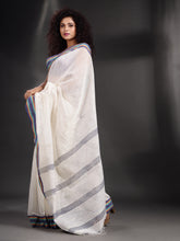 Load image into Gallery viewer, White Cotton Handspun Handwoven Saree With Multicolor Border