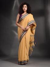 Load image into Gallery viewer, Yellow Cotton Handspun Handwoven Saree With Multicolor Border