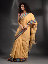Load image into Gallery viewer, Yellow Cotton Handspun Handwoven Saree With Multicolor Border