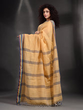 Load image into Gallery viewer, Yellow Cotton Handspun Handwoven Saree With Multicolor Border
