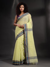 Load image into Gallery viewer, Light Green Cotton Handspun Handwoven Saree With Multicolor Border