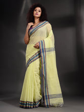 Load image into Gallery viewer, Light Green Cotton Handspun Handwoven Saree With Multicolor Border