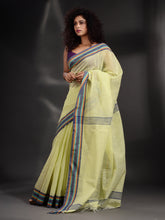 Load image into Gallery viewer, Light Green Cotton Handspun Handwoven Saree With Multicolor Border