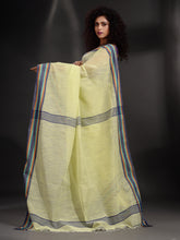Load image into Gallery viewer, Light Green Cotton Handspun Handwoven Saree With Multicolor Border