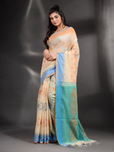 Load image into Gallery viewer, Cream Cotton Handspun Handwoven Saree With Temple Border