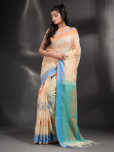 Load image into Gallery viewer, Cream Cotton Handspun Handwoven Saree With Temple Border