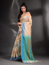 Load image into Gallery viewer, Cream Cotton Handspun Handwoven Saree With Temple Border