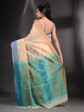 Load image into Gallery viewer, Cream Cotton Handspun Handwoven Saree With Temple Border
